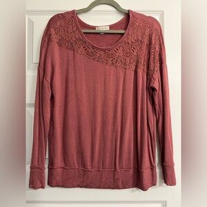 Nine Britton Super Soft Women's Pink Lace Detail Top
